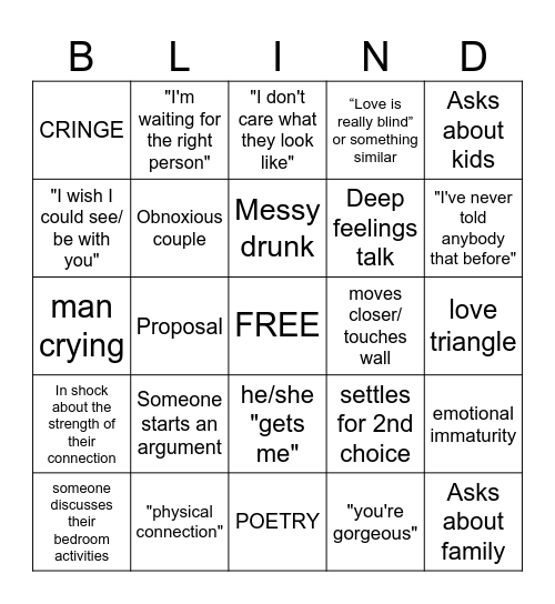 Love is Blind Bingo Card