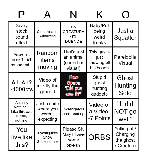 Spooky Night Bingo Card