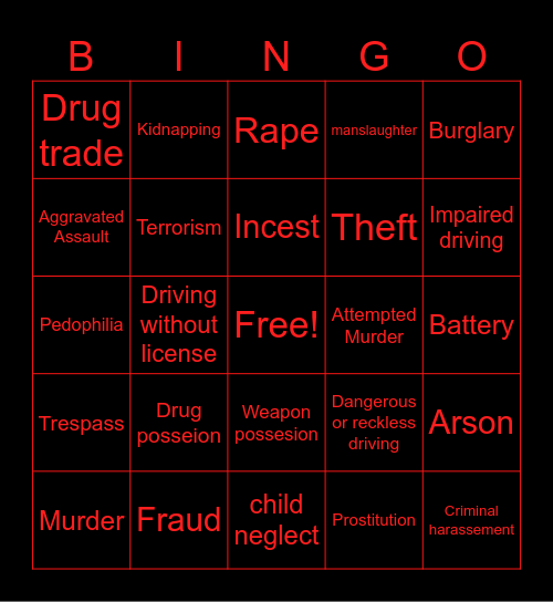 criminal bingo Card