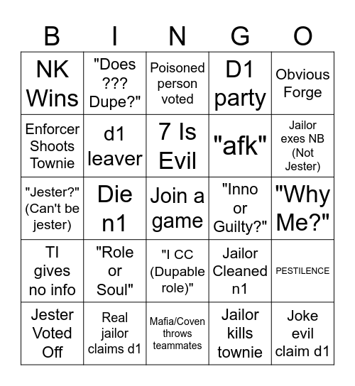 Bloxston Mystery Bingo Card