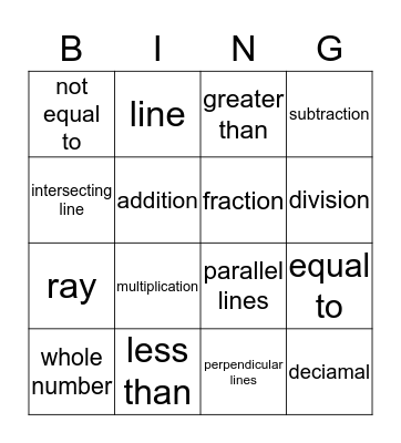 Math Symblos Bingo Card