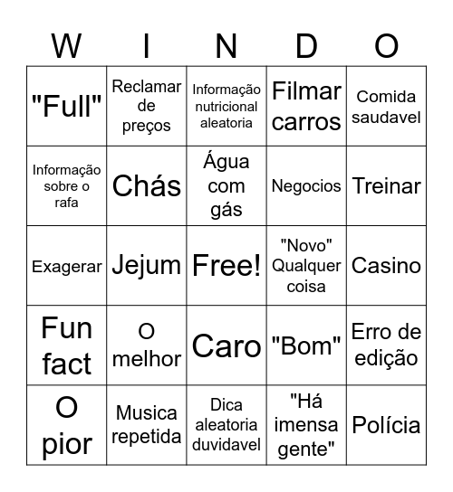 Bingo do windoh Bingo Card