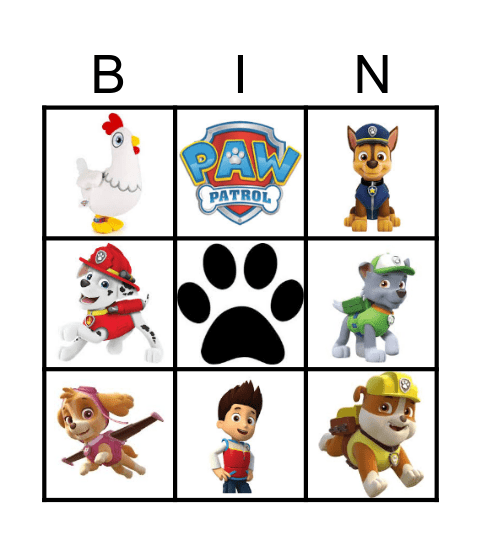 Paw Patrol Bingo Card