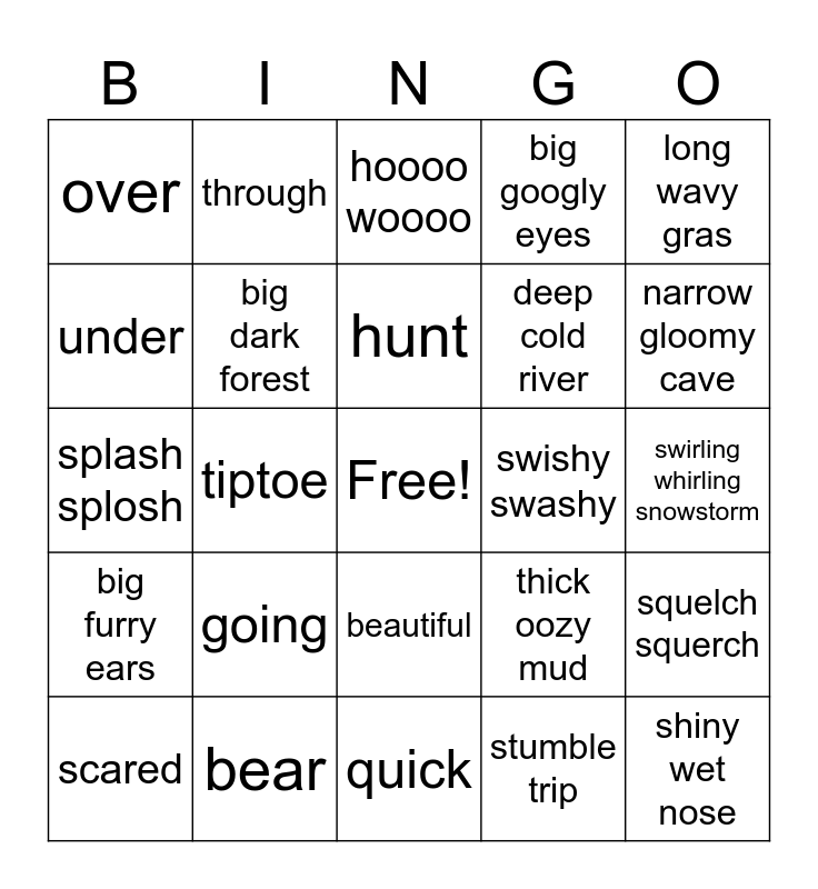 Going on a Bear Hunt Bingo Card