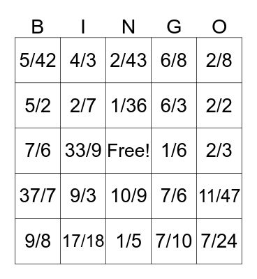 Fraction Bingo  Bingo Card