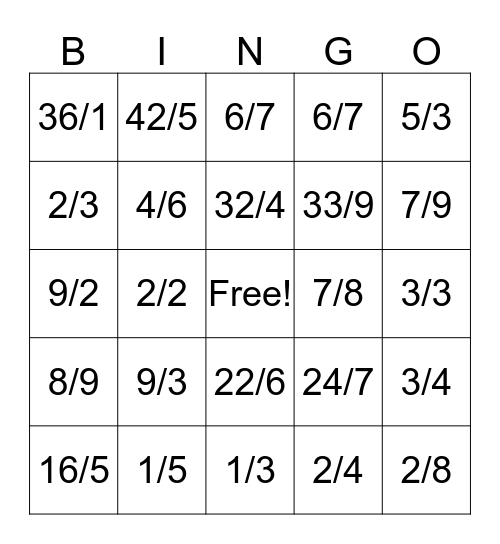 Fraction Bingo 1 ( ͡° ͜ʖ ͡°) Bingo Card