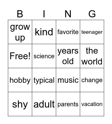 Same and Different (L&S) Bingo Card
