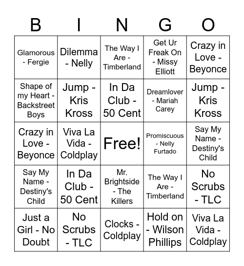 Tray's 40th Music Bingo Card