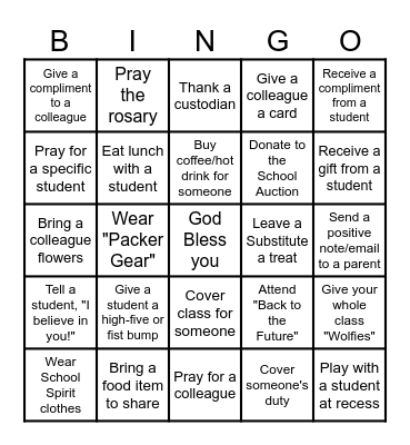 Father Allouez Catholic School Bingo Card