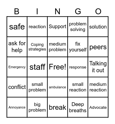 Size of Problem and Support Bingo Card