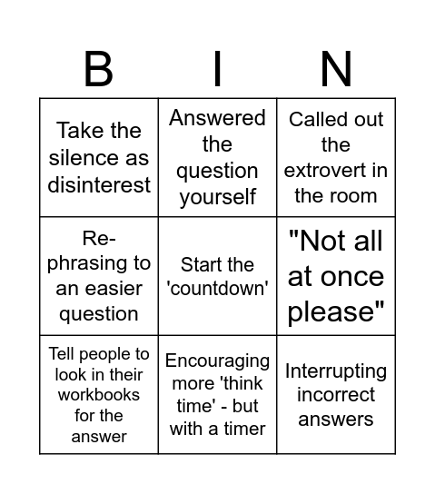The Power of Silence Bingo Card