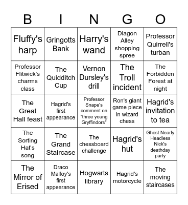 "Harry Potter and the Philosopher's Stone Bingo Card