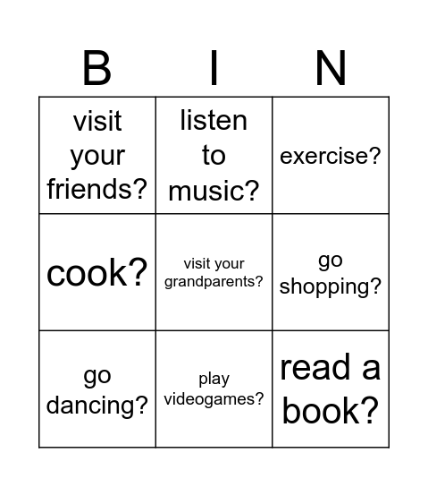 How often do you? Bingo Card