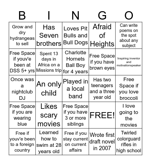 Get to know our team Bingo Card