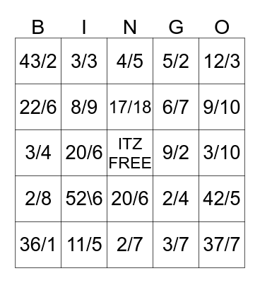 fraction math swag bingo Card