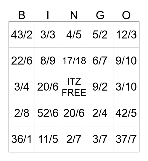 fraction math swag bingo Card