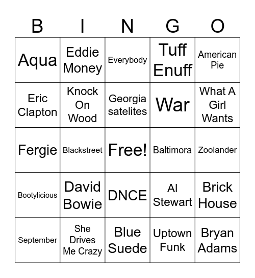 WR GM 2 Music 6 pack Bingo Card