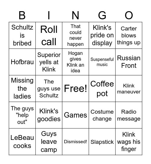 Hogan's Heroes Bingo Card