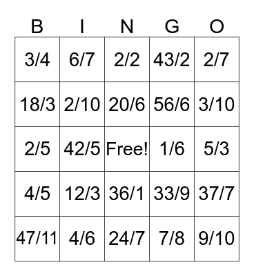 Fraction Bingo Emmerson Bingo Card