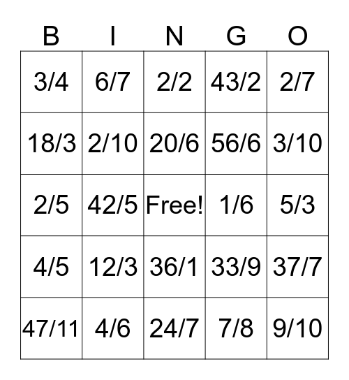 Fraction Bingo Emmerson Bingo Card