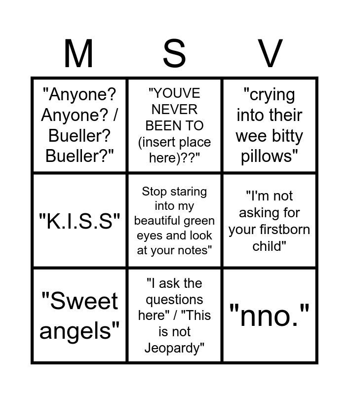 MS V BINGO Card