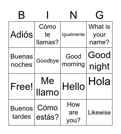Greetings en Español Bingo Card