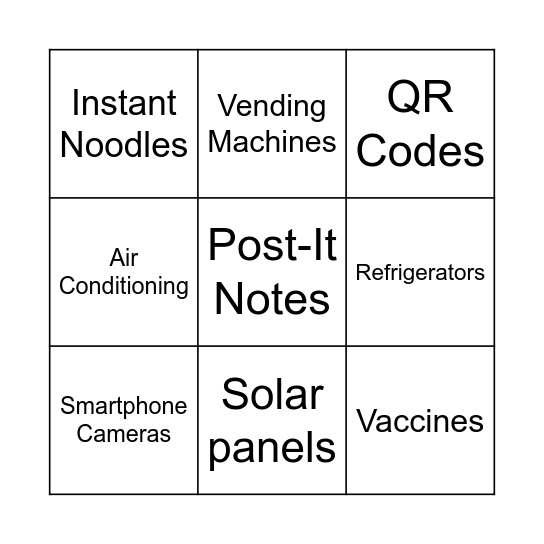 Invention Bingo Card