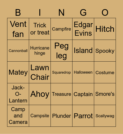 Camping on a Porch 2023 Bingo Card