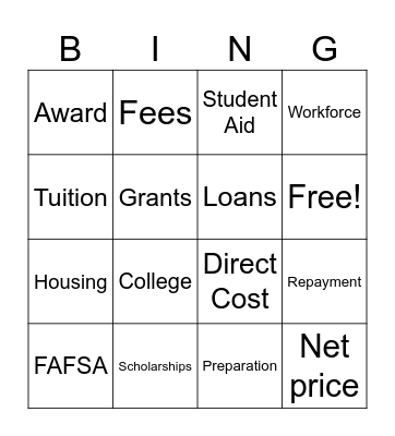 Paying for College Bingo Card