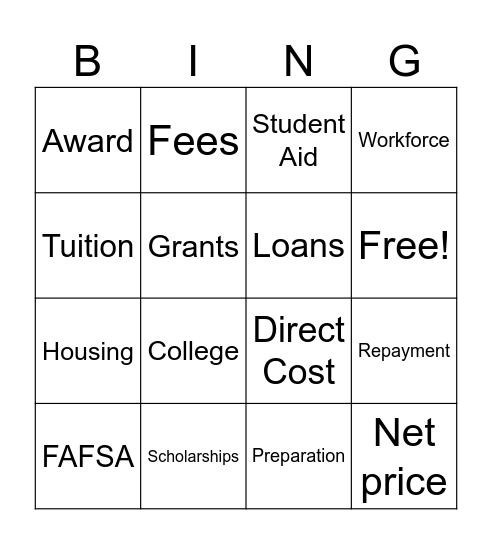 Paying for College Bingo Card