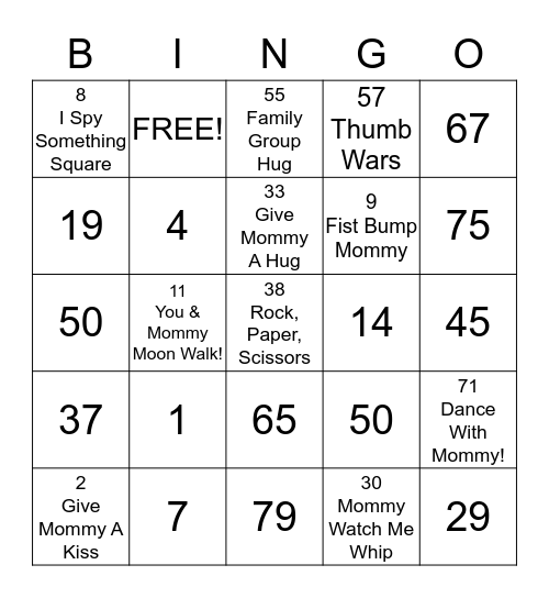 Mommy Time Bingo Card