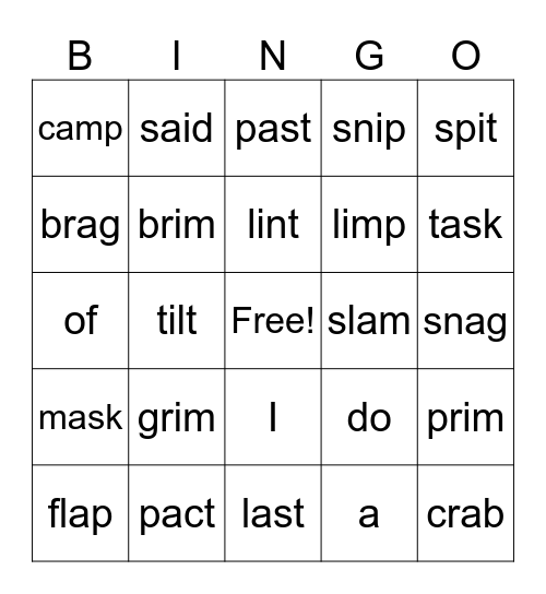 Review Long A and I Bingo Card