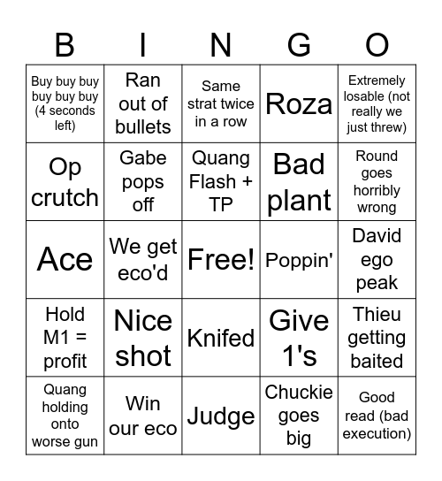 Premiere tournament Bingo Card