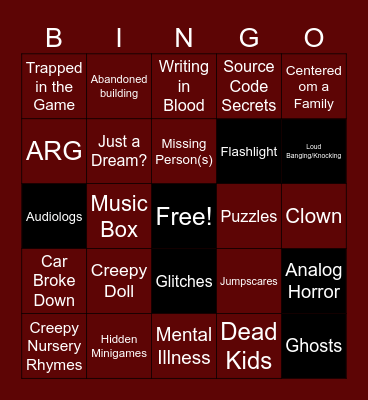 Indie Horror Game Bingo Card