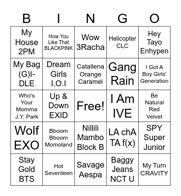 Kpop Meme Songs Bingo Card