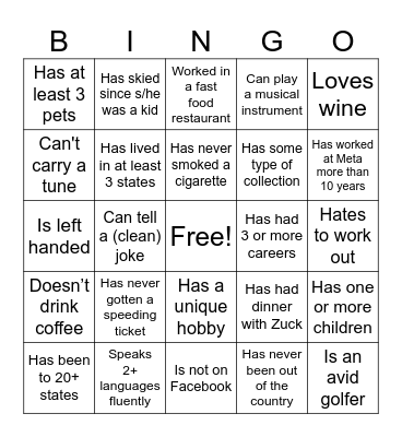 PP&S Bingo - Find someone who.. Bingo Card