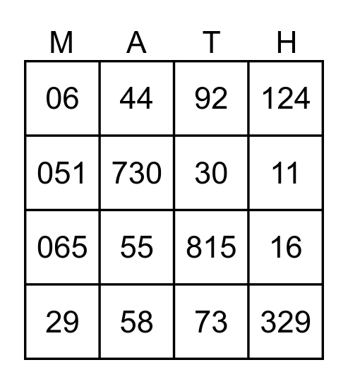 2- and 3-digit Divisibility Rules Bingo Card