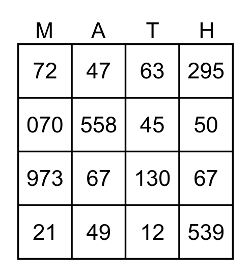 2- and 3-digit Divisibility Rules Bingo Card