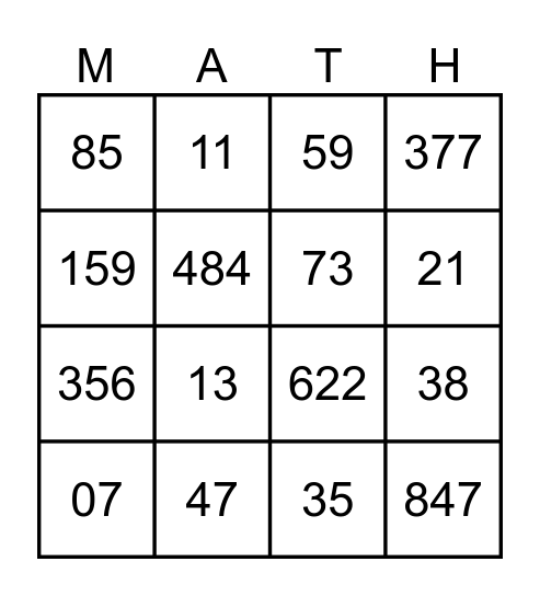 2- and 3-digit Divisibility Rules Bingo Card