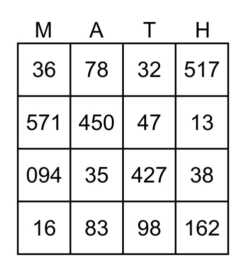 2- and 3-digit Divisibility Rules Bingo Card