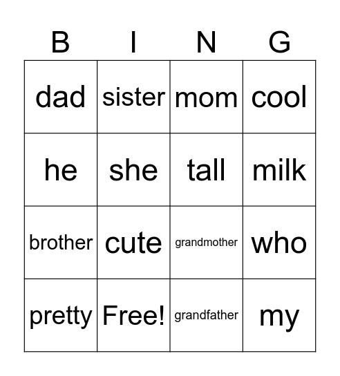 She's my mom Bingo Card