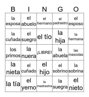 la familia Bingo Card