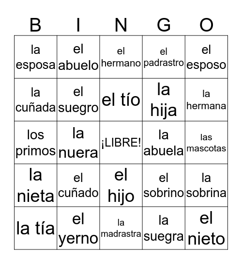 la familia Bingo Card