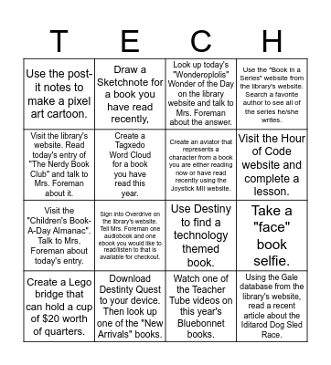 Teen Tech Week Bingo Card