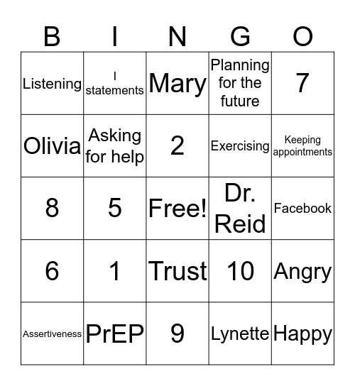 Healthy Living Bingo Card