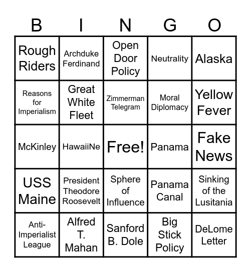 Imperialism and Beyond Bingo Card