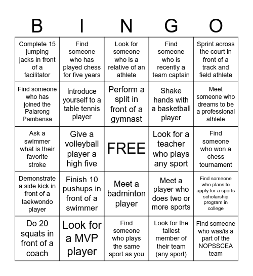 Beyond Sports 2023 Bingo Card