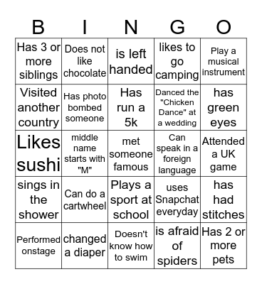 Write in the name and school for your bingo.  Winners will be entered into door prize drawings!!  Bingo Card