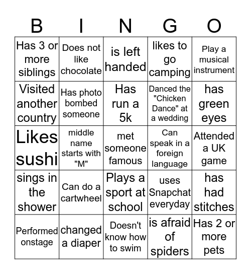 Write in the name and school for your bingo.  Winners will be entered into door prize drawings!!  Bingo Card