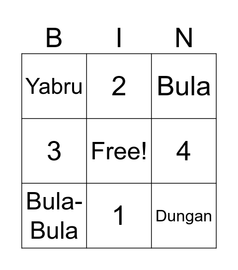 Numbers in Yugambeh Language Bingo Card